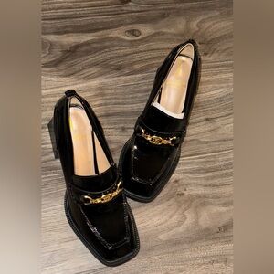 Sam Edelman Black Patent Loafers with Gold Accent